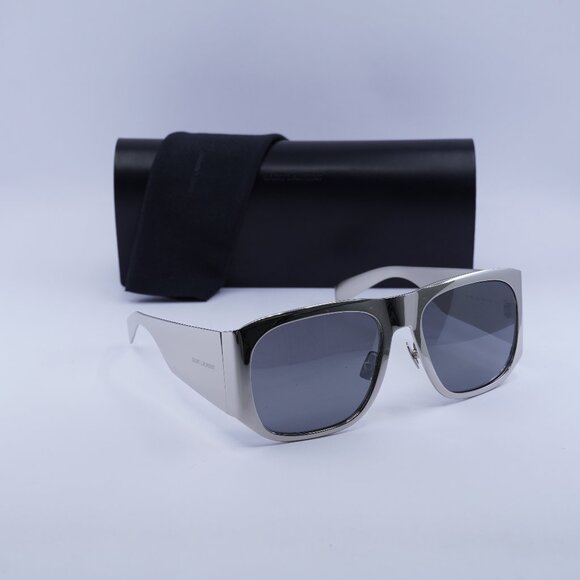 Saint Laurent SL636 002 Square Sunglasses - Silver/Grey Silver Mirror - Picture 1 of 11